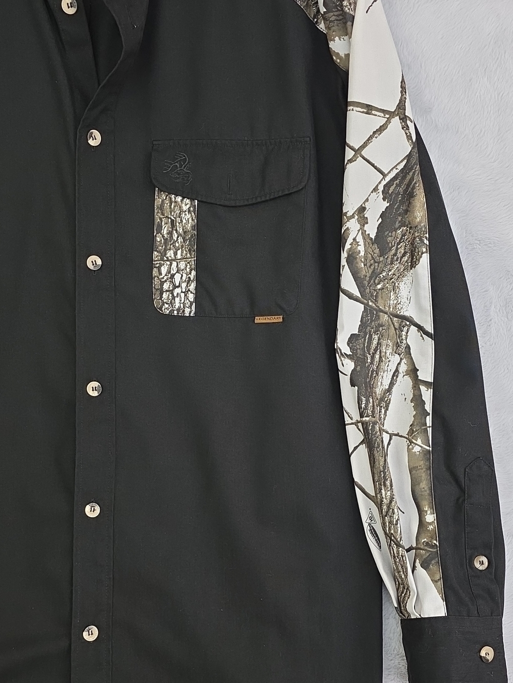 Legendary Whitetails XLT Black Snow Camo Button Up Hunting Shirt XL Tall - Picture 4 of 7